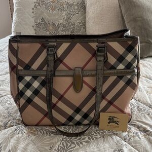 Burberry Beige and Black Checkered Handbag